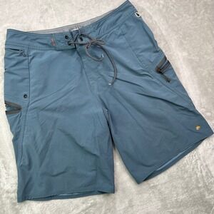 Quiksilver Waterman Collection Board Shorts Mens 32 Blue Solid Zipper Pockets 8"